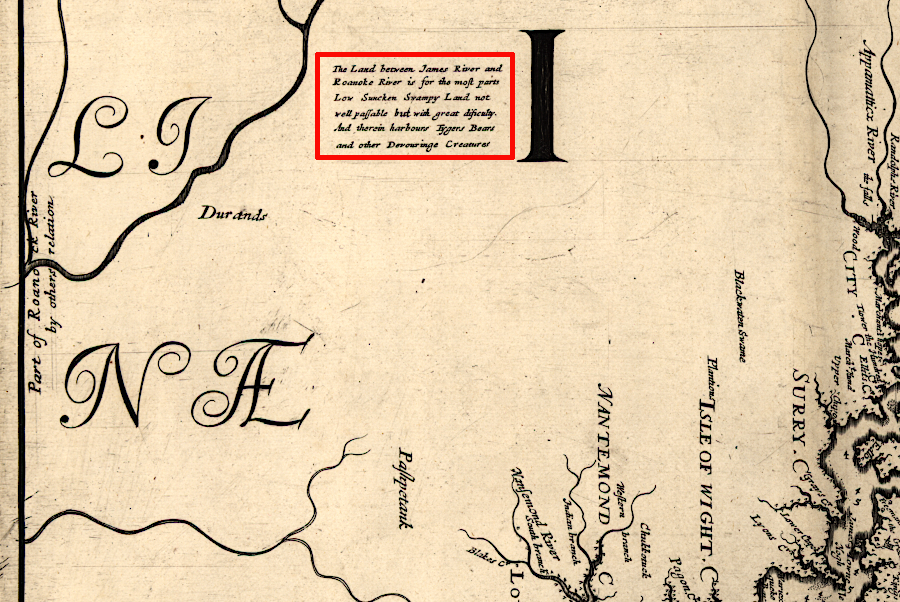 in 1673, colonists thought the Chowan River watershed was a land of tigers, bears, and other devouring creatures