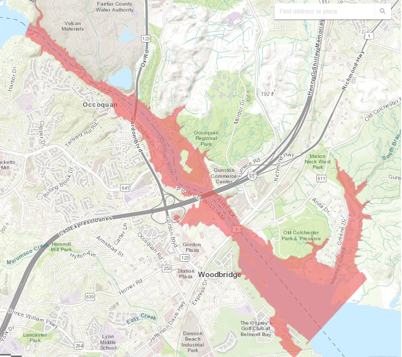 Fairfax County has defined the area which would be flooded after hypothetical collapse of the utility's two dams on the Occoquan River
