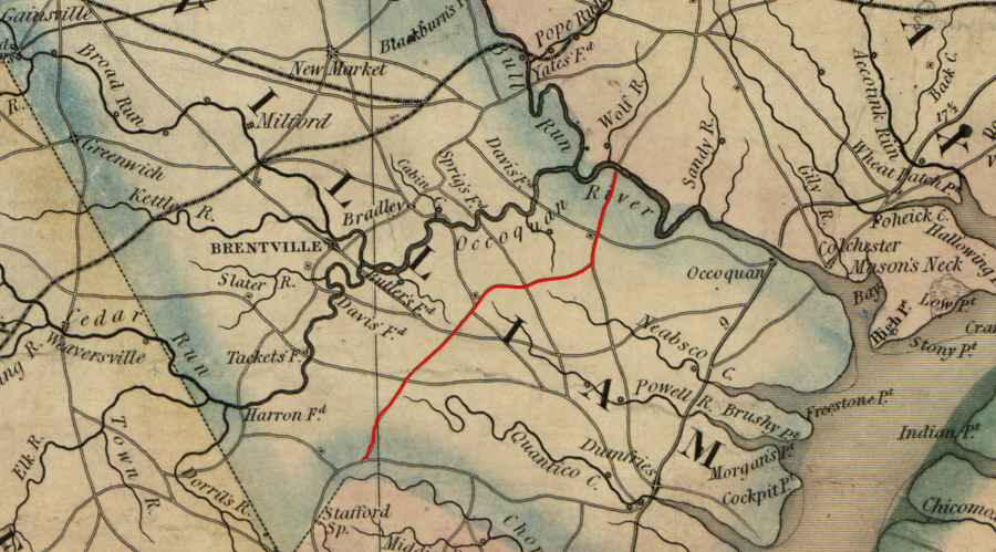 in the colonial era, road viewers in Prince William County were conscious of the watershed divides when constructing what is today Hoadley Road to the ford across the Occoquan River at Wolf Run Shoals