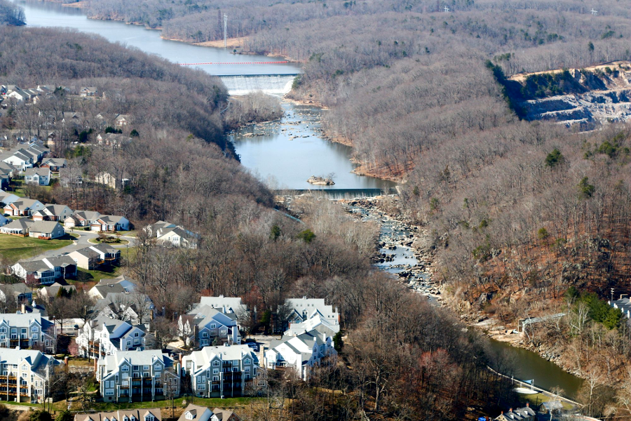 the 1950 low dam is downstream of the 1957 high dam