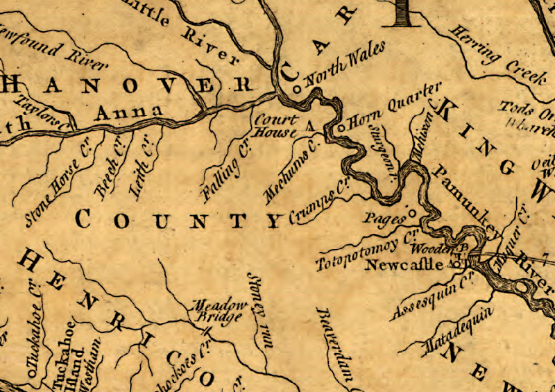 in colonial times, the Pamunkey River was navigable to Hanovertown (Pages Warehouse), but siltation of river channel triggered establishment of Newcastle in 1758