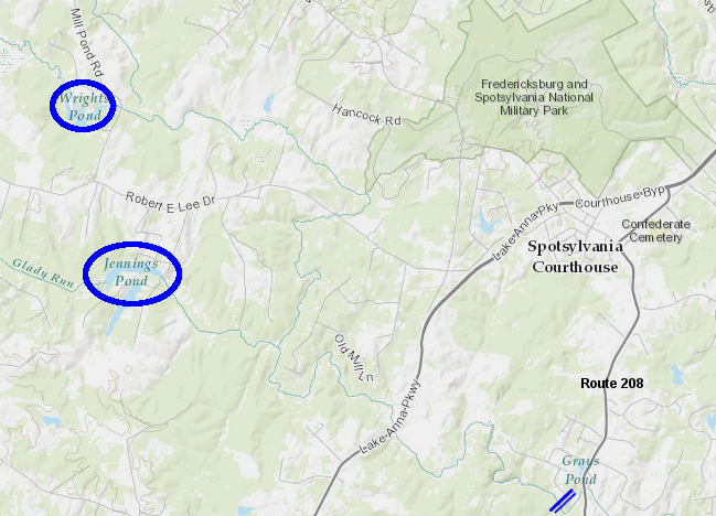 a dam on the Po River near Route 208 would have drowned the river valley up to Wrights Pond and the Glady Run tributary up to Jennings Pond