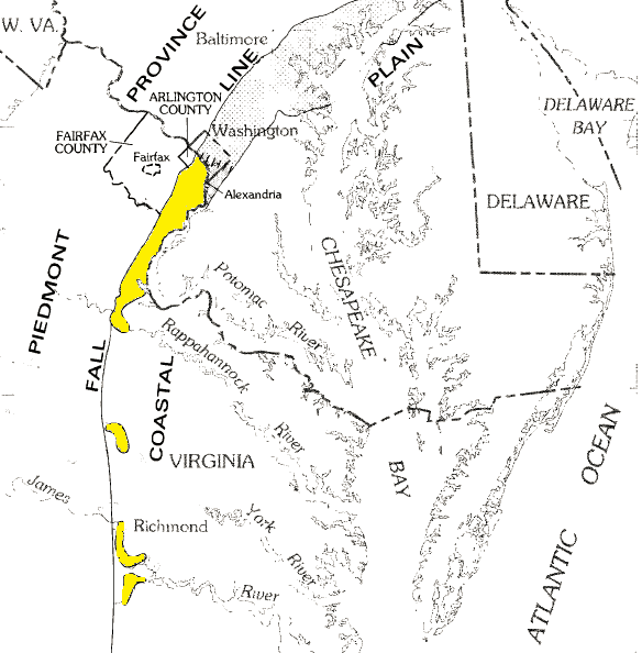 outcrops of Potomac Formation near Fall Line