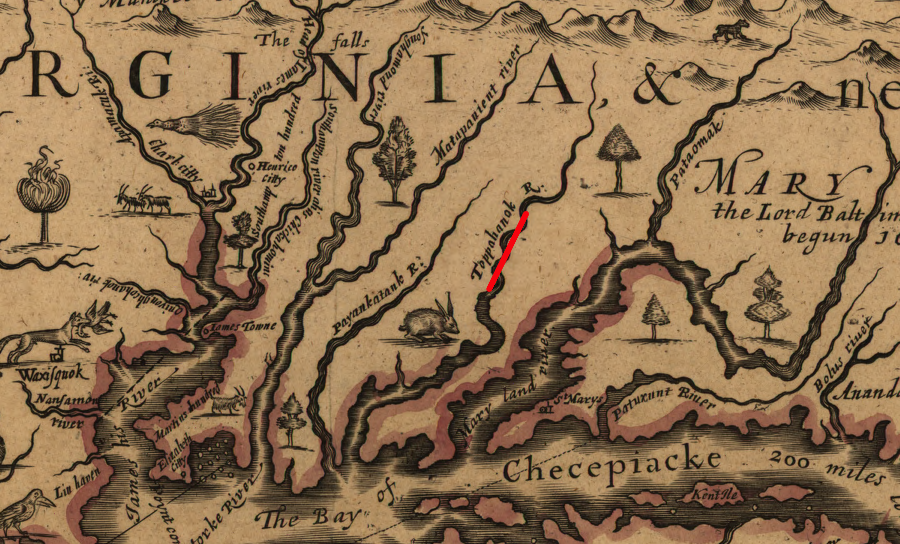 in 1651, John Farrer mapped the Rappahannock as Toppahanok River