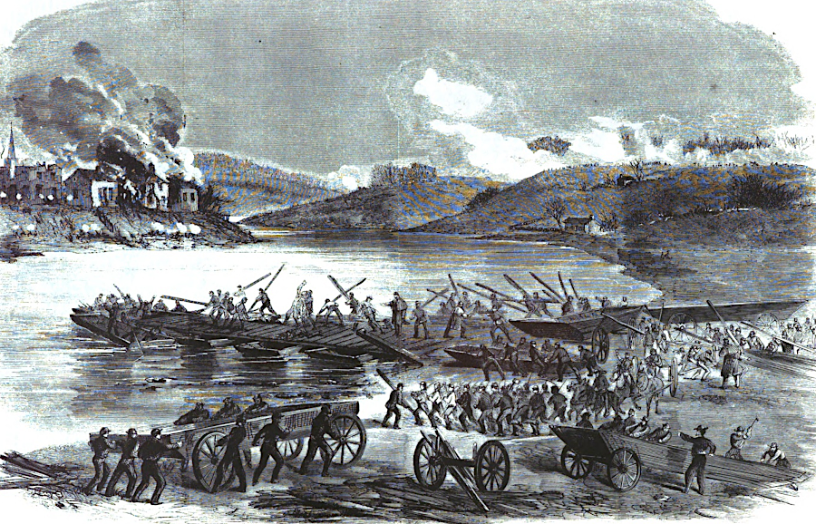the pontoon bridges at Fredericksburg were constructed despite rifle fire from Confederate soldiers on the southern bank