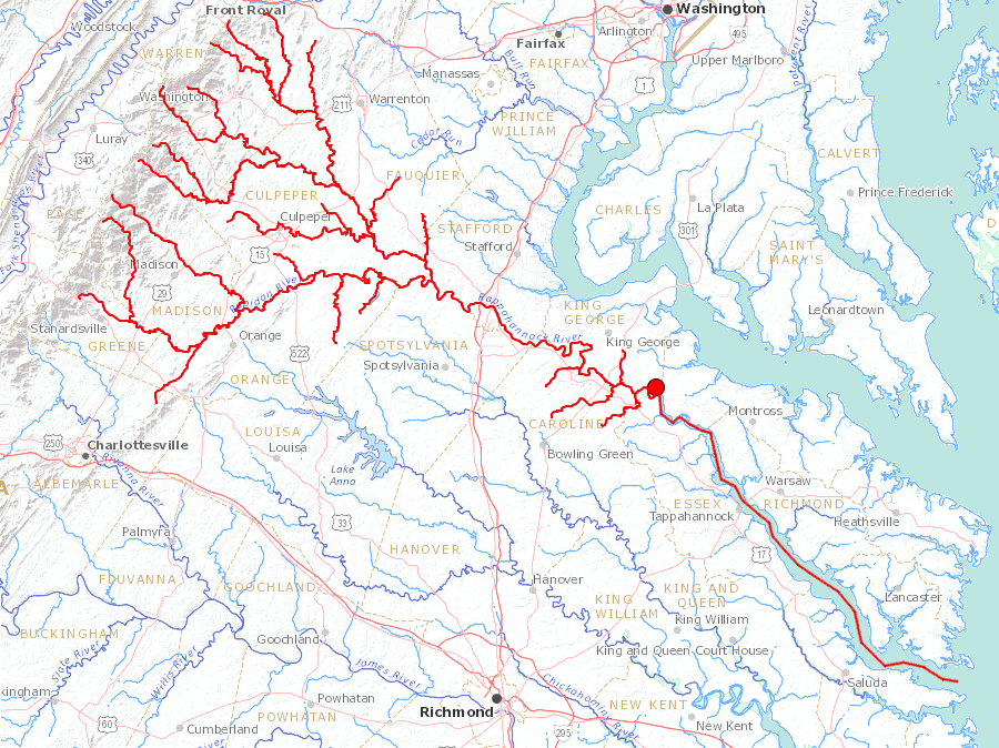 the Rappahannock River flows from the Blue Ridge to the Chesapeake Bay