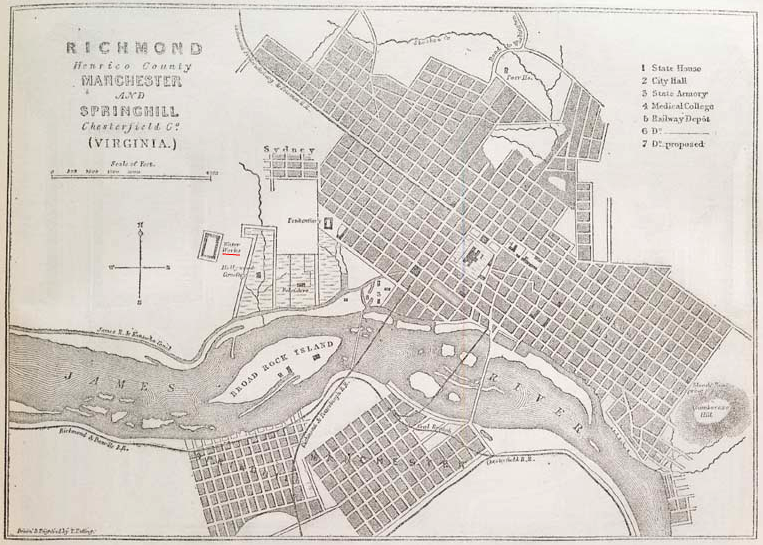 the Marshall Reservoir was west of Hollywood Cemetery and the developed area in Richmond