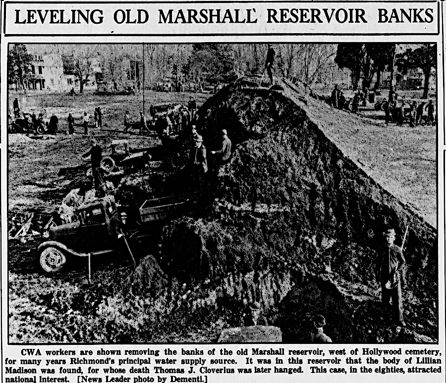 the Marshall Reservoir was abandoned in 1923 and dismantled in 1934