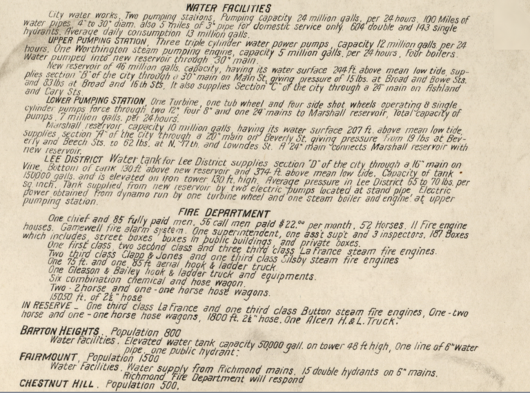 the Sanborn Insurance Company documented Richmond's water system in 1905