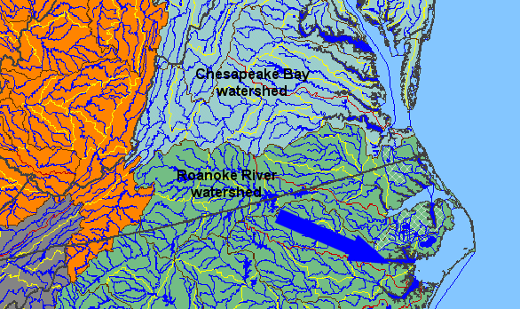 Roanoke River vs. Chesapeake Bay watersheds