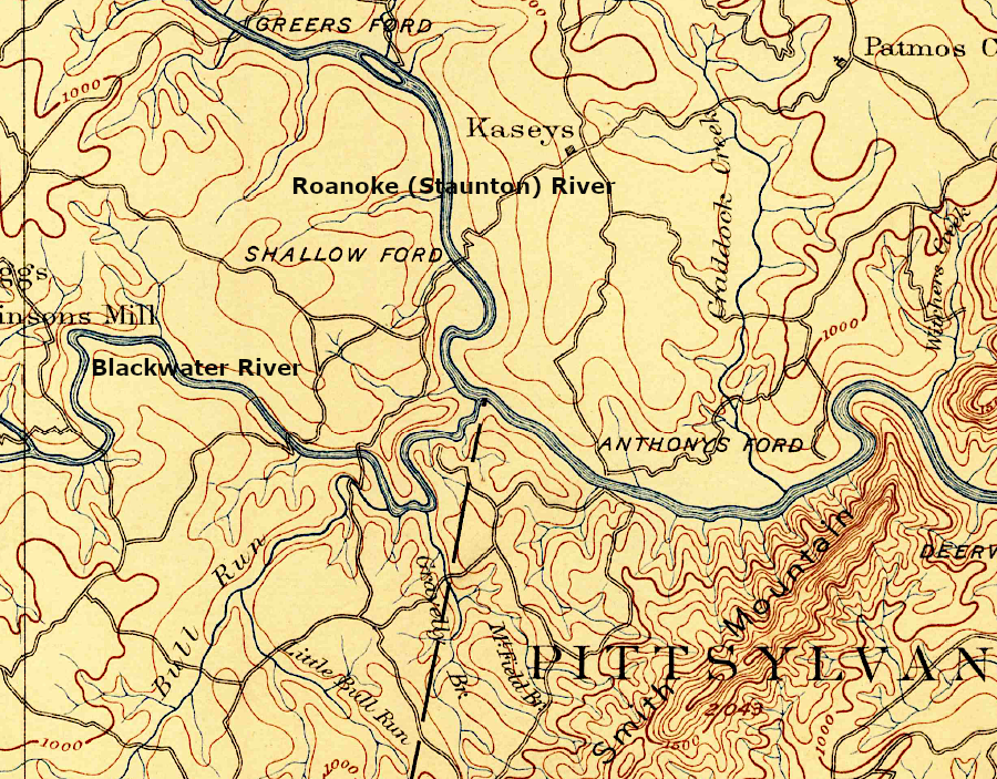 confluence of the Roanoke and Blackwater rivers, before construction of Smith Mountain Dam