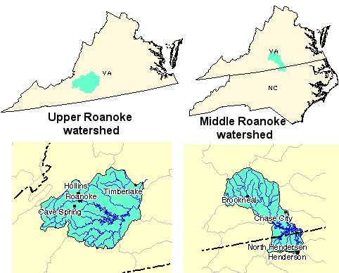 Roanoke River watersheds in Virginia
