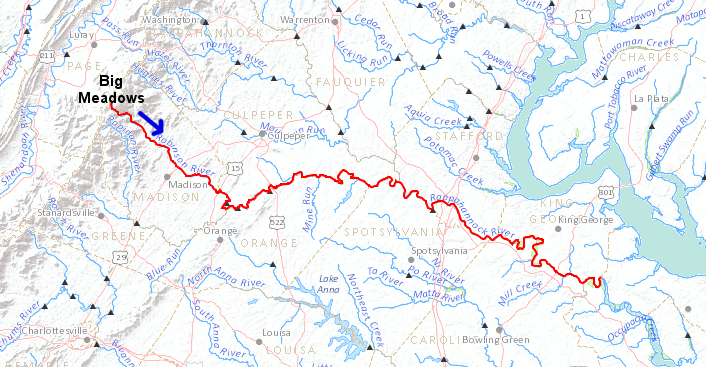 runoff from Big Meadows flows underneath I-95 at Fredericksburg