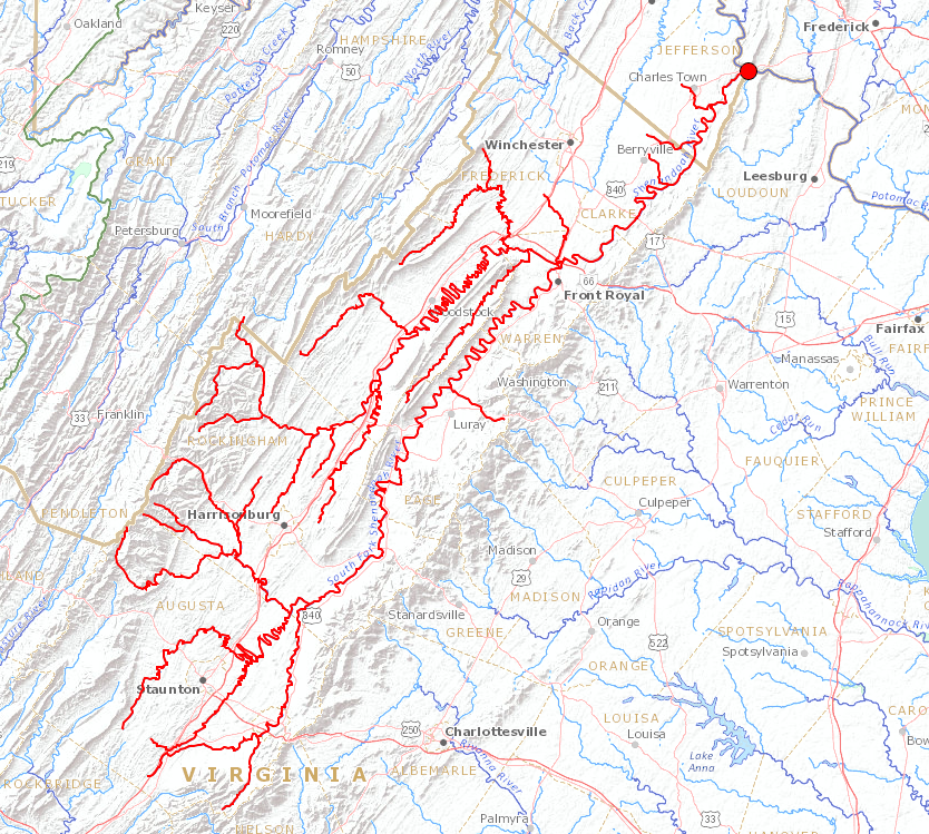 the Shenandoah River watershed extends south into Nelson County