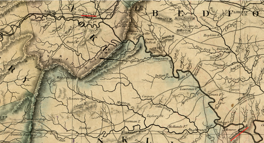 prior to the Civil War, the Staunton River was undammed - and the town on the Virginia and Tennessee Railroad upriver from Smith Mountain was called Big Lick