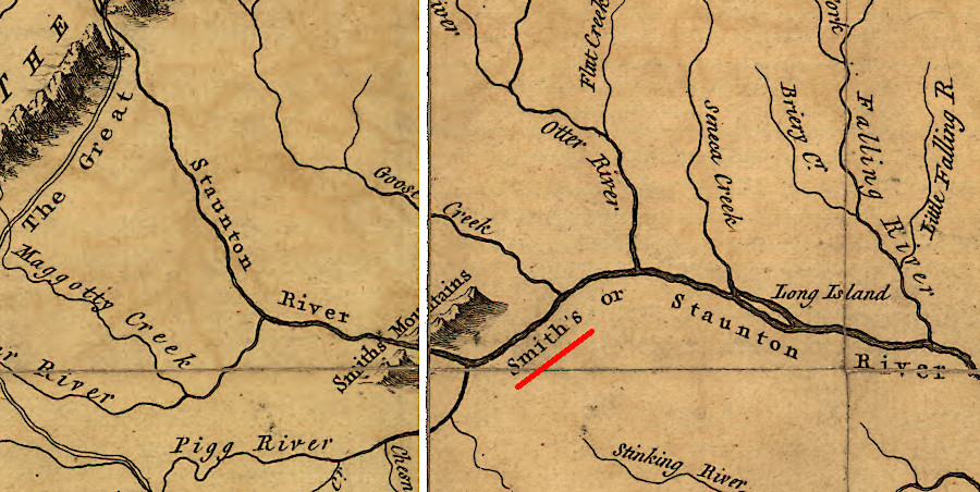 the 1755 Fry-Jefferson map of Virginia referred to Smith's or Staunton River