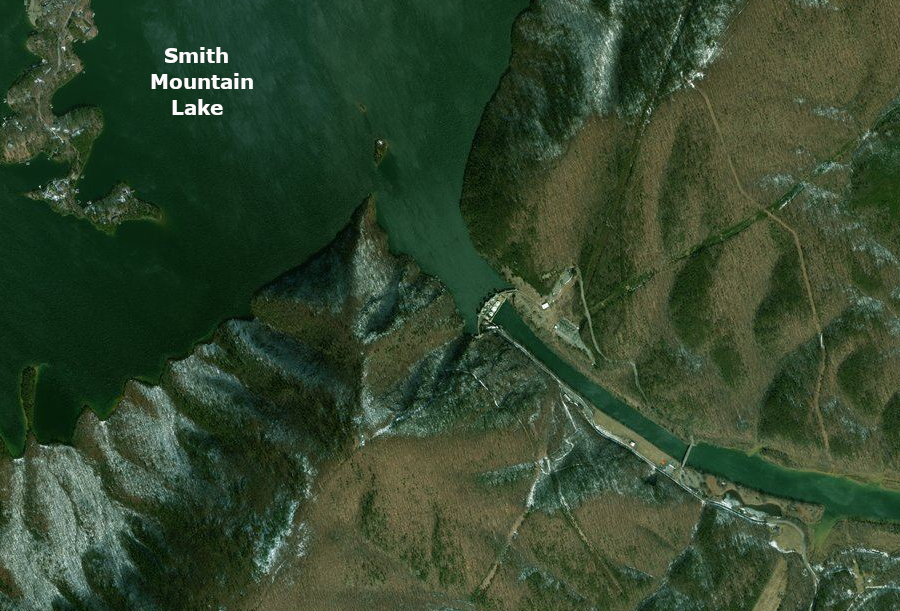 Smith Mountain Lake is an artificial reservoir created by a dam which blocks the natural flow of the Roanoke River