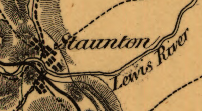 on this 1860's map, Staunton was at the headwaters of Lewis River