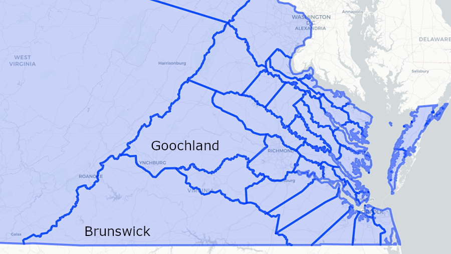 in 1740, the Staunton River flowed through Brunswick County