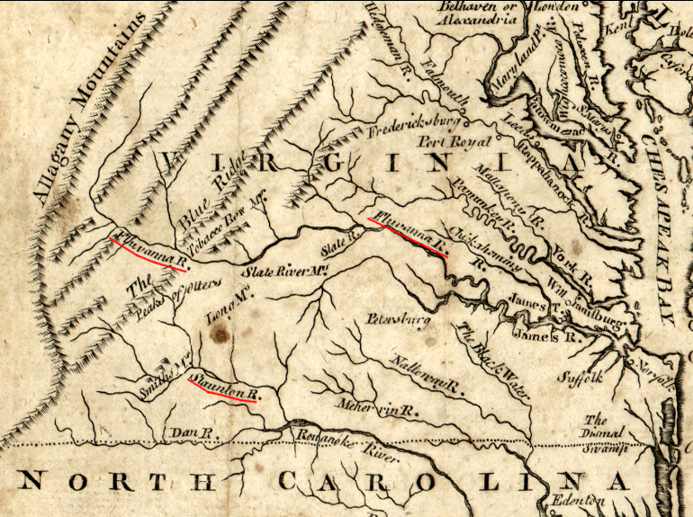 the Roanoke River was known as the Staunton River upstream of the confluence with the Dan River - and upstream of Richmond, the James River was known as the Fluvanna River
