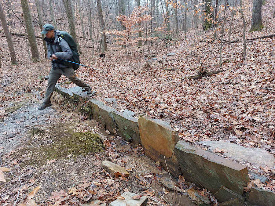 to prevent erosion from creating a new intermittent stream channel, waterbars are designed to divert water from hiking trails