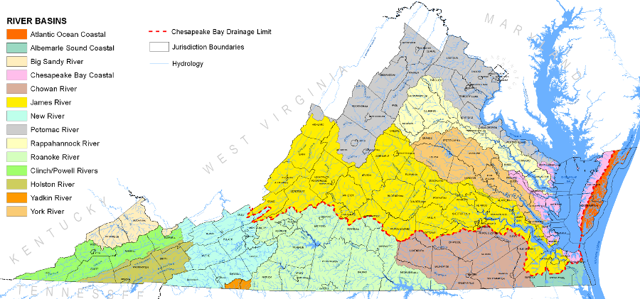 the James River watershed is the largest in Virginia