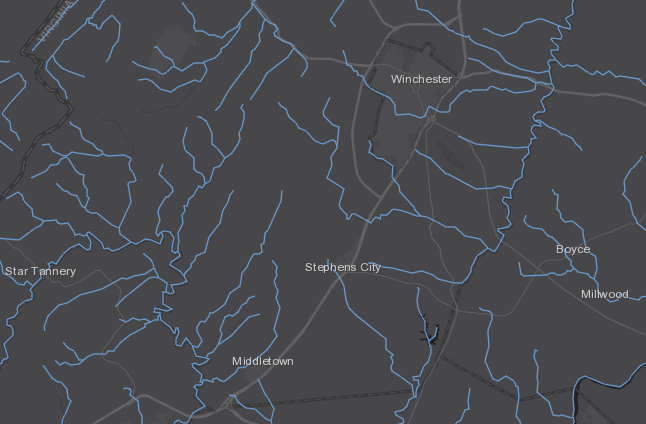 Winchester and Stephens City are both located west of the Shenandoah River, away from that obvious water source