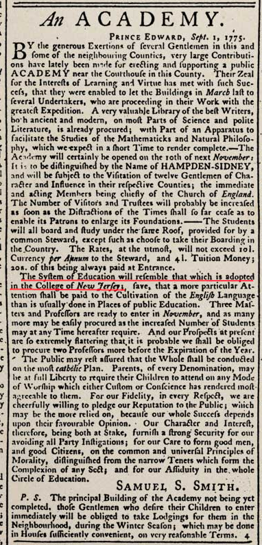 Hampden-Sydney College was modeled after the Prebysterian school now known as Princeton